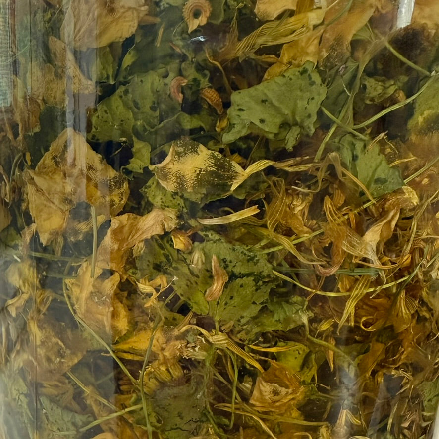 infusion of Rose, Calendula, Gotu Kola and Rose.