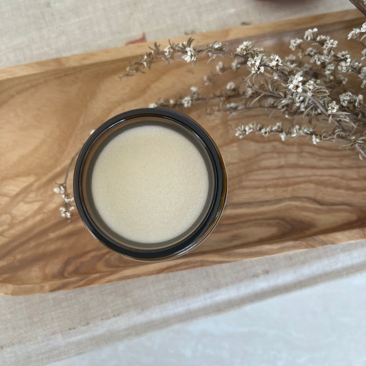 Fragrance free natural deodorant for sensitive skin - amber jar with dried botanicals